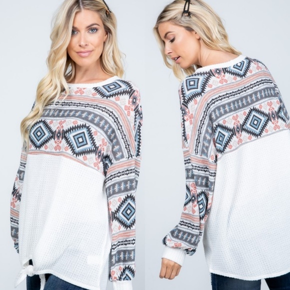 Aztec front tie waffle top - Picture 3 of 8